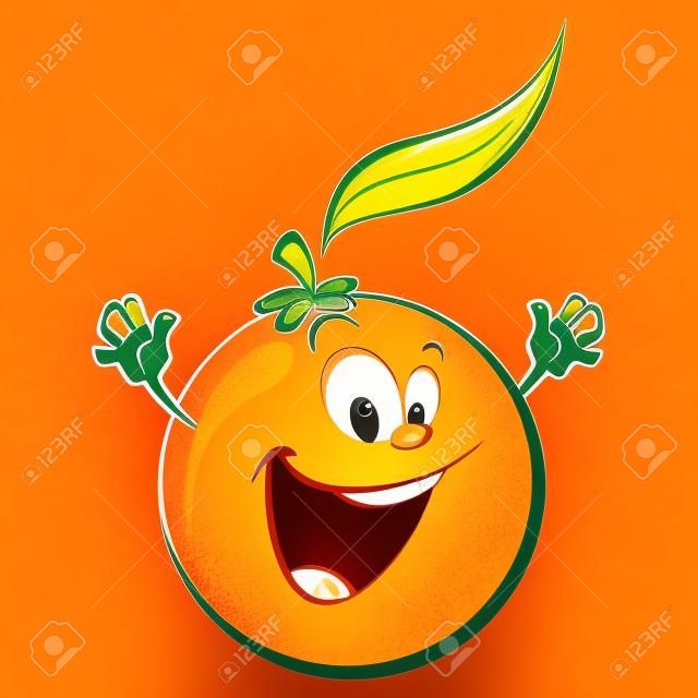Eine glückliche Orange winkt seine Hände