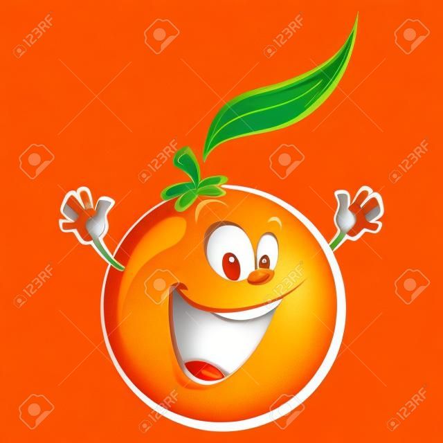 Eine glückliche Orange winkt seine Hände