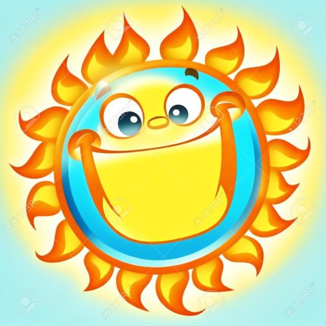 Shining yellow excited smiling sun cartoon character as good weather sign temperature