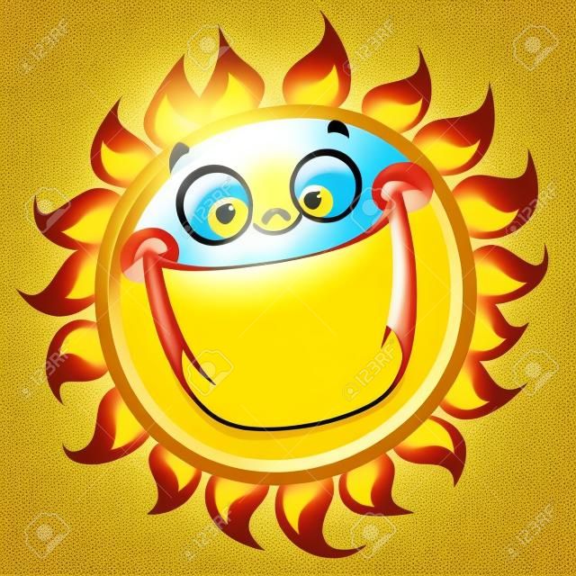 Shining yellow excited smiling sun cartoon character as good weather sign temperature