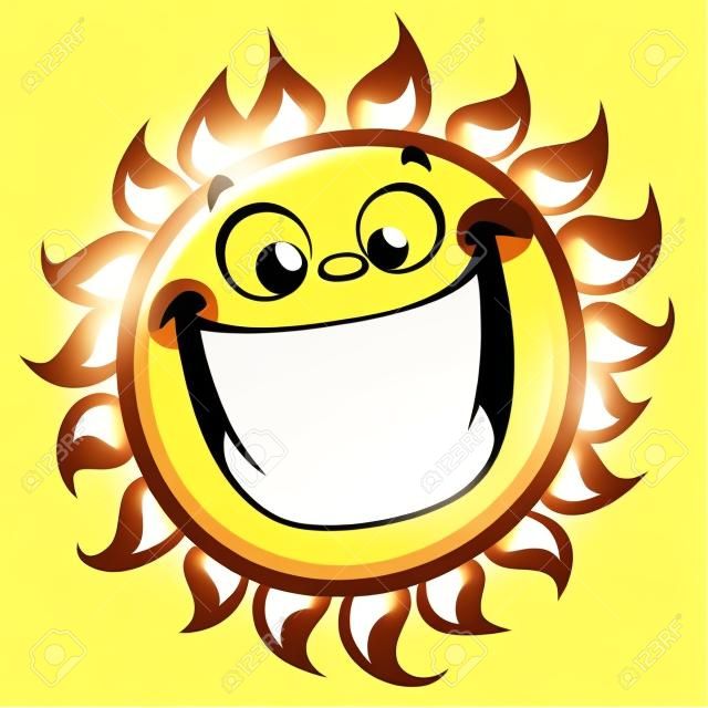 Amarelo brilhante excitado sorrindo personagem de desenho animado sol como bom tempo sinal de temperatura