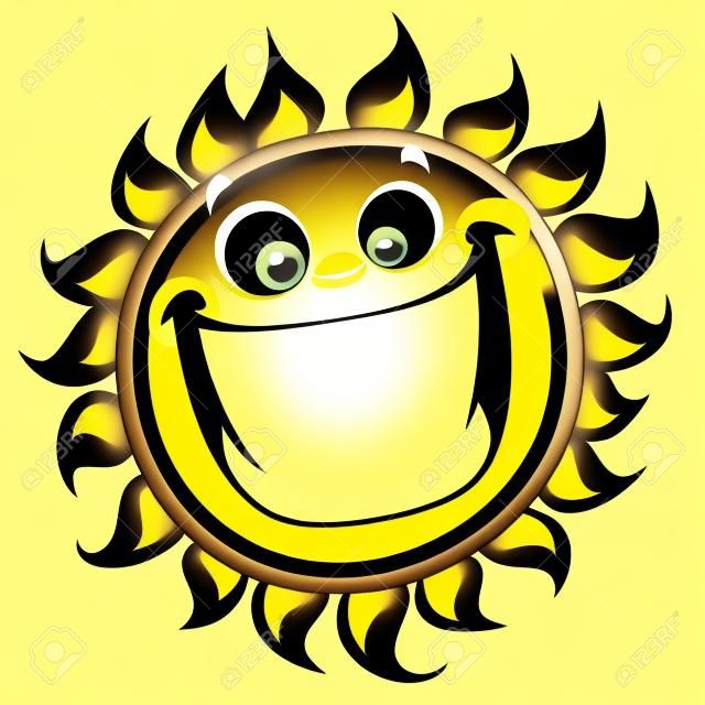 Amarelo brilhante excitado sorrindo personagem de desenho animado sol como bom tempo sinal de temperatura