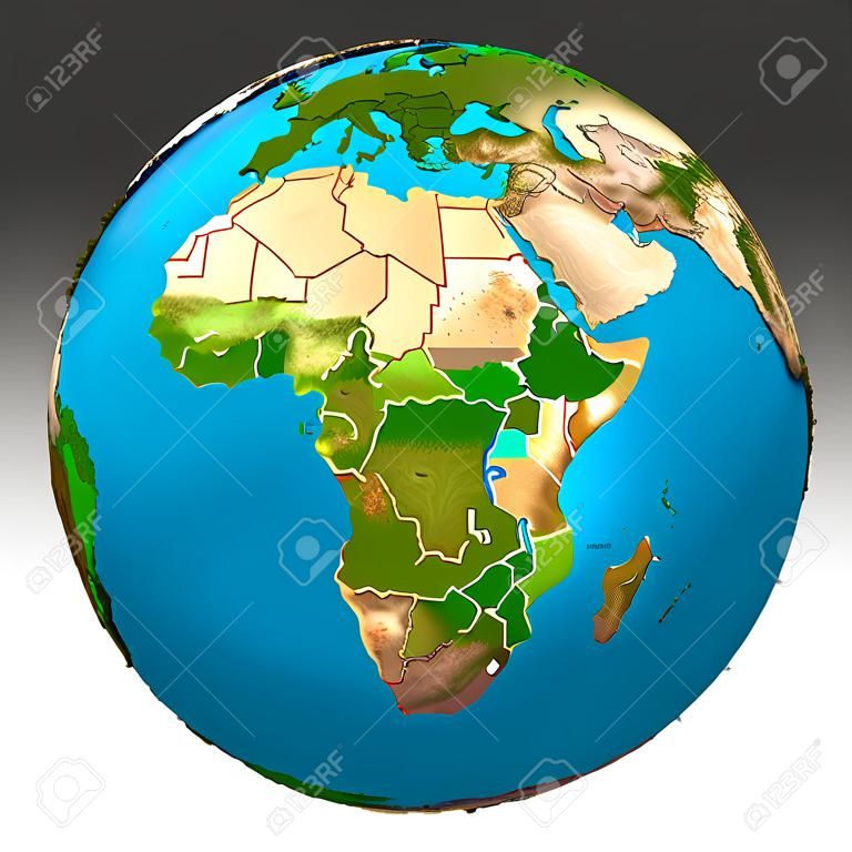 Planeta Ziemia - Afryka - kolorowe globu z powierzchni szczegÃ³Å‚owe i realistycznych, renderowania 3d