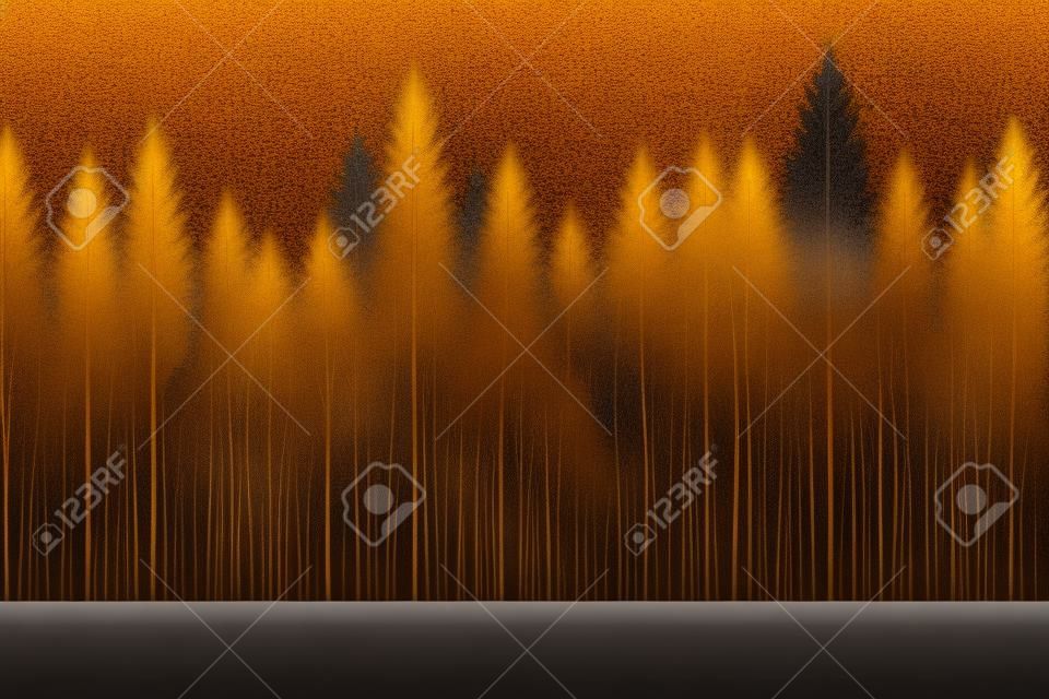 Bruine gouden bomen met gouden, zwarte en grijze bergen