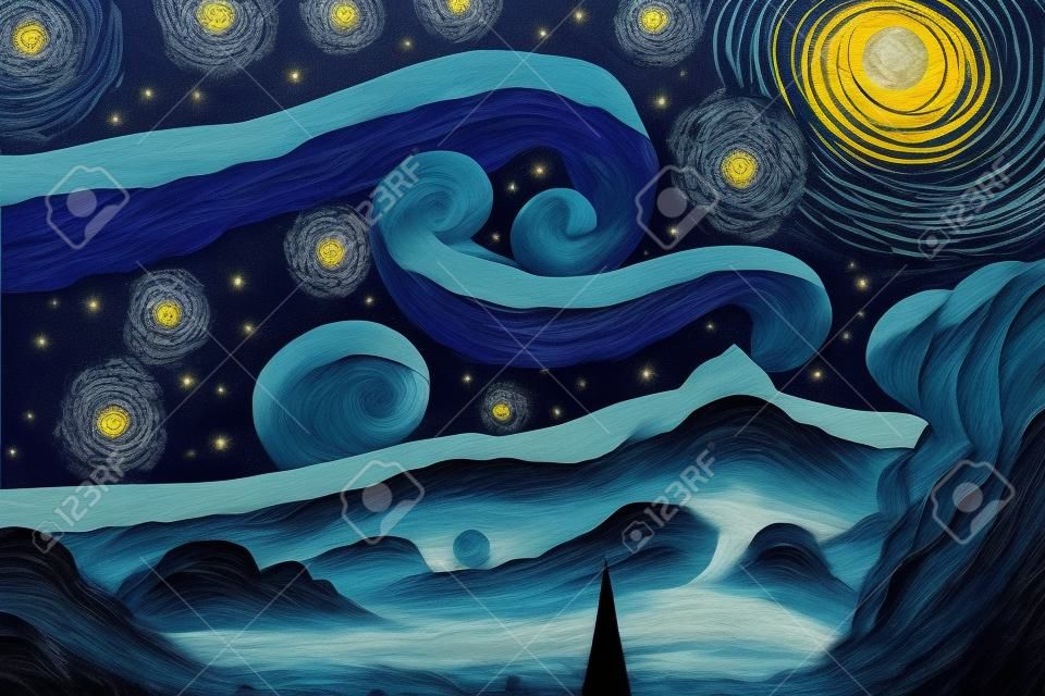 Starry night image . Mixed media