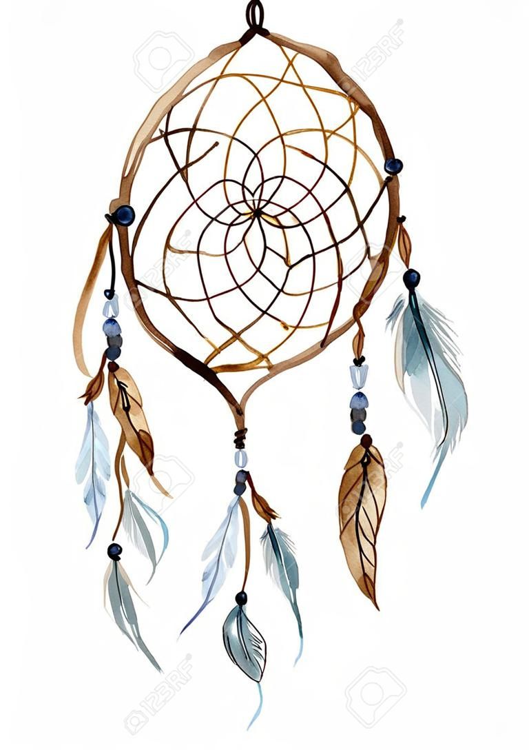 Watercolor ethnic dreamcatcher. Hand painted vector illustration for your design