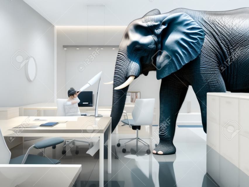 enorme olifant lopen in moderne kantoor