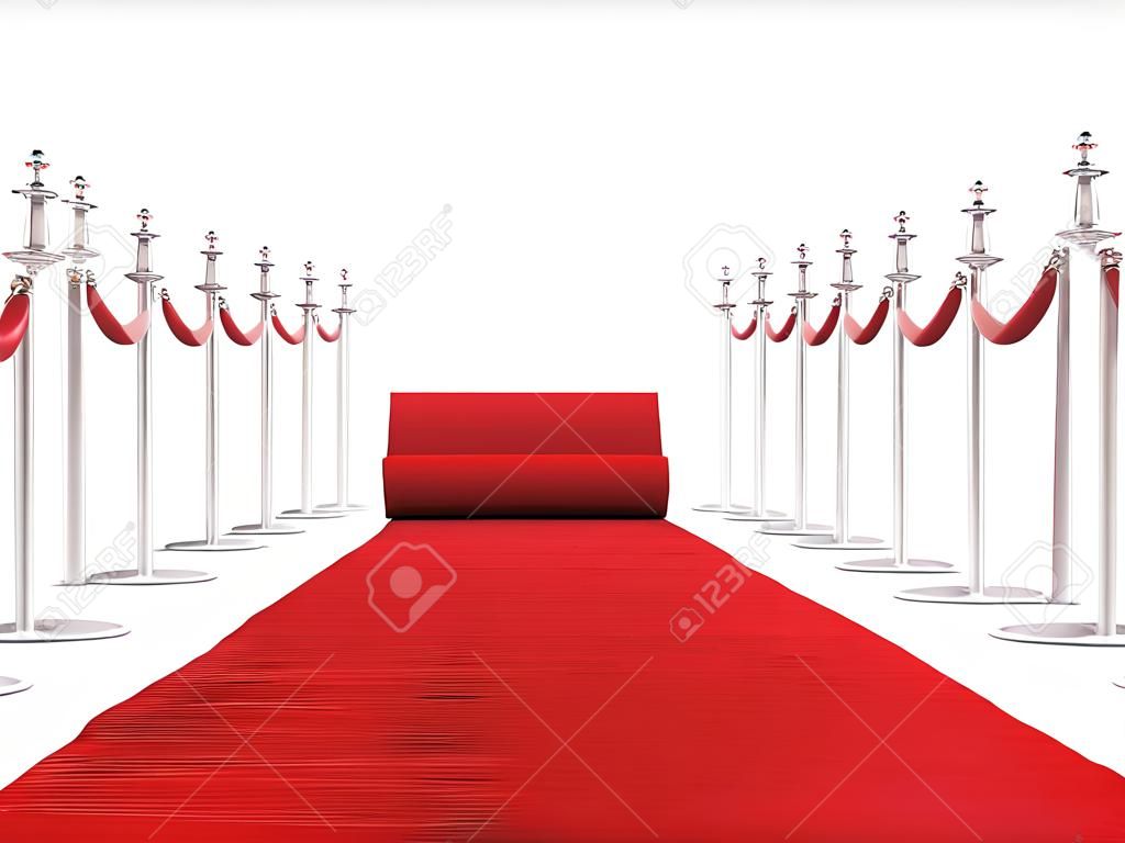 Imagen 3d de alfombra roja sobre fondo blanco