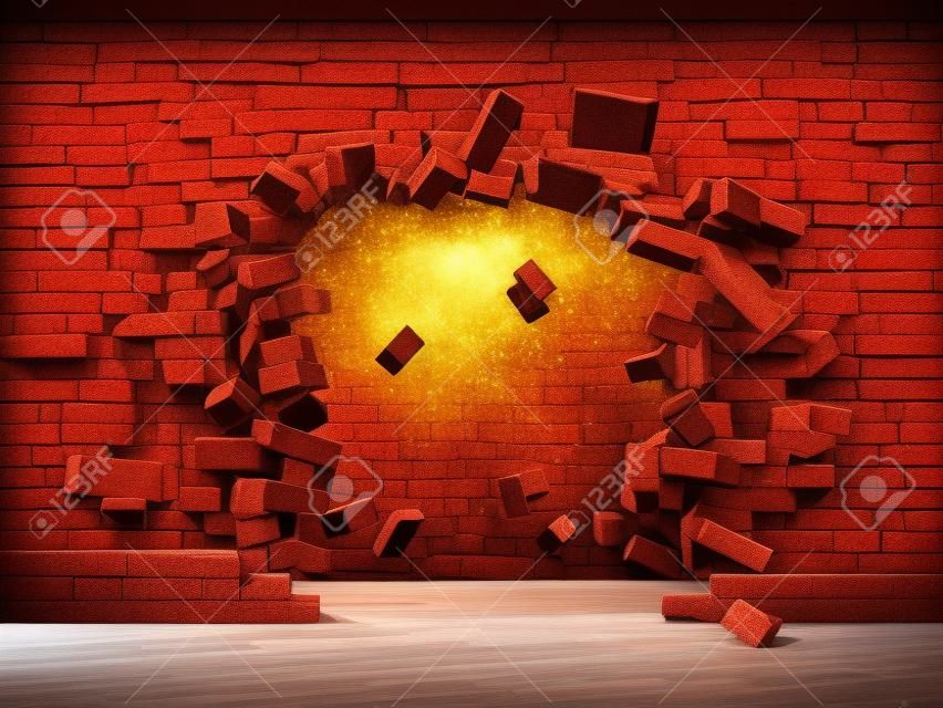 Eksplozja cegły 3d ścianie