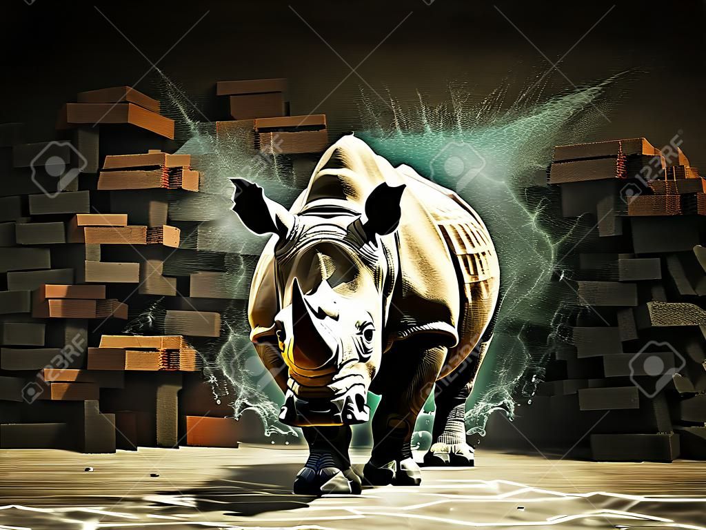 rhino destroy brick wall 3d rendering image 
