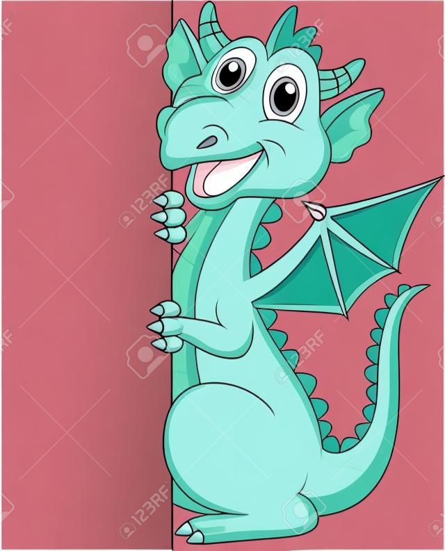 Cute dragon cartoon with blank sign