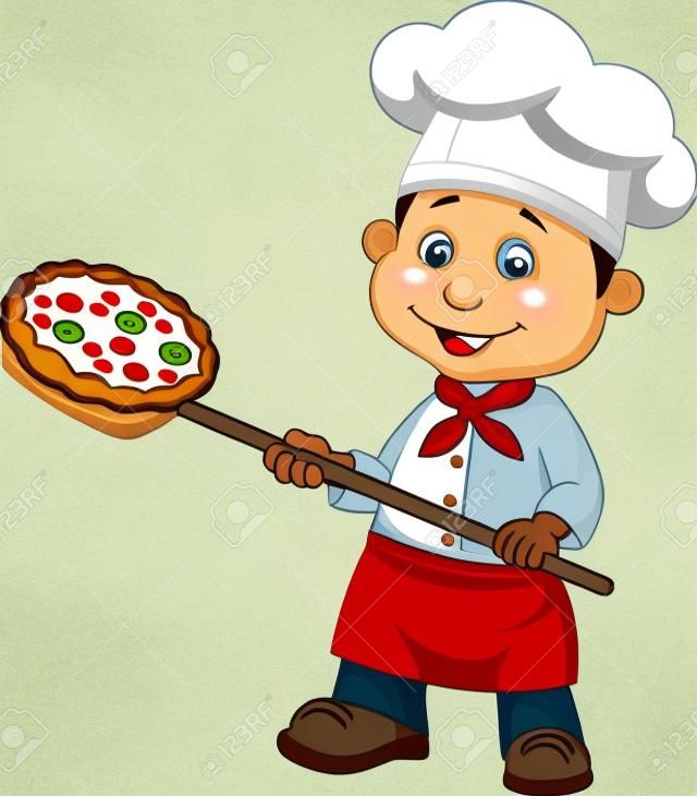 Illustration von Cartoon ein Bäcker mit Pizza