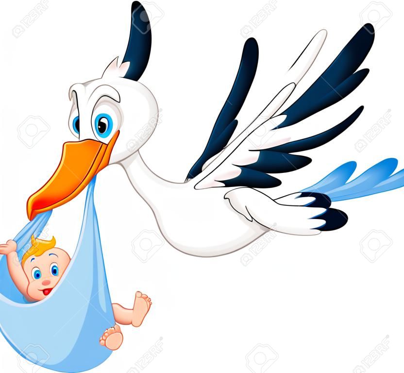 Cartoon gólya hordozó baba