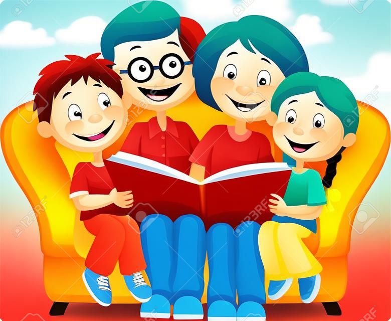 Livro de leitura de desenhos animados de família feliz