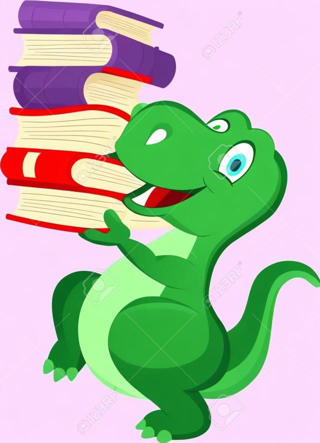 Cute dibujos animados dinosaurio con el libro