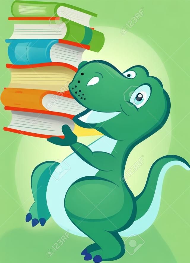 Uroczy dinozaur cartoon z książką