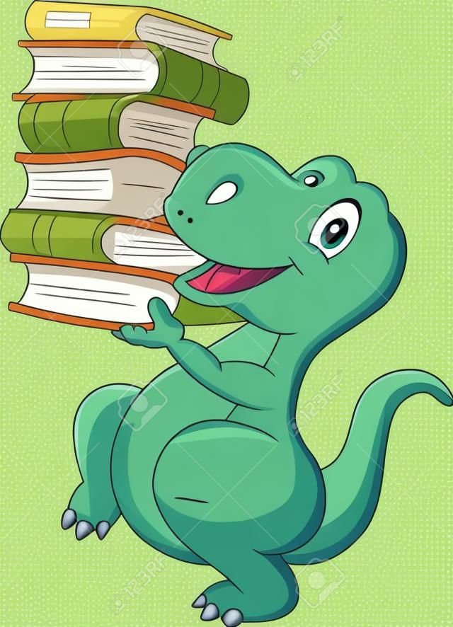 Uroczy dinozaur cartoon z książką