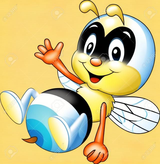 Cute poco la historieta que agita la mano de abeja