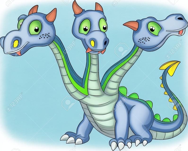 Desenhos animados de dragão bonito de três cabeças
