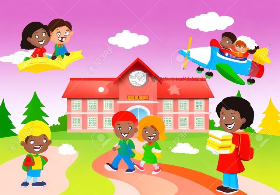 Crianças felizes da escola dos desenhos animados