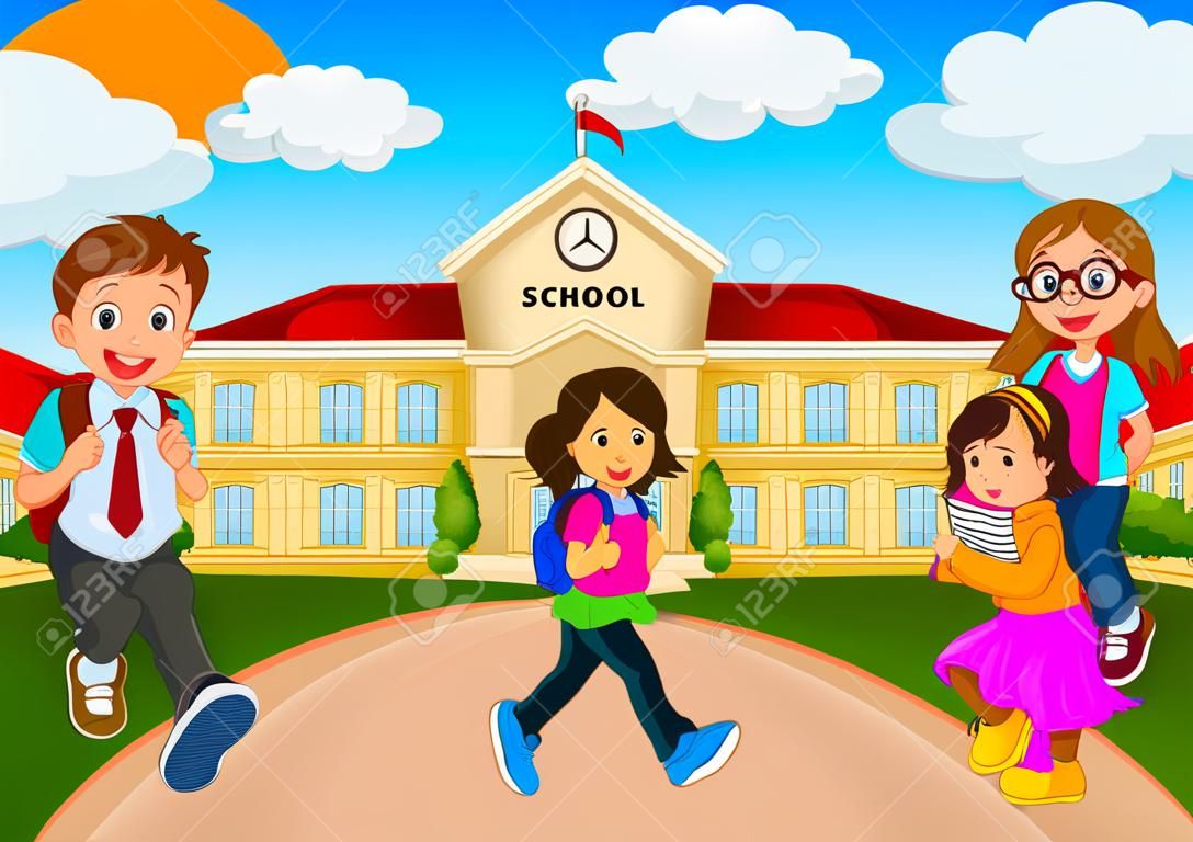 Niños felices escuela de dibujos animados