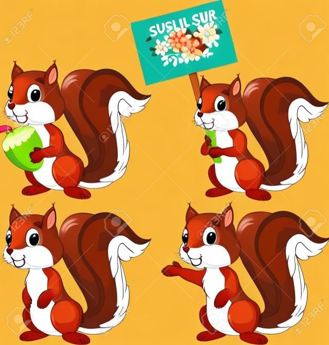 Simpatico cartone animato insieme di raccolta scoiattolo