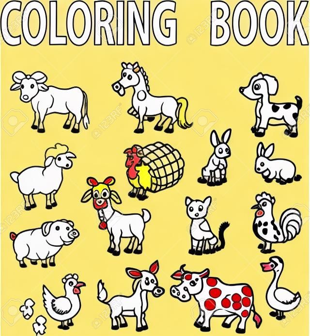 Livro de colorir de desenhos animados de animais de fazenda