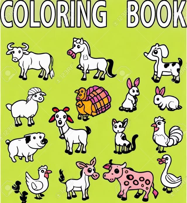 Livro de colorir de desenhos animados de animais de fazenda
