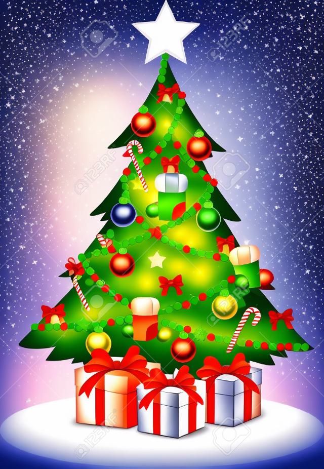 Decorated Christmas tree cartoon