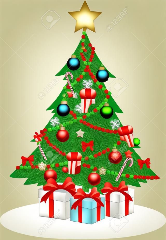 Decorated Christmas tree cartoon