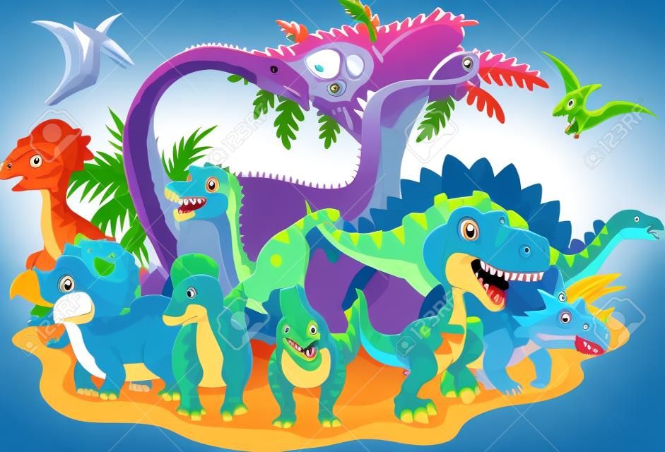 Cartoon Gruppe Dinosaurier