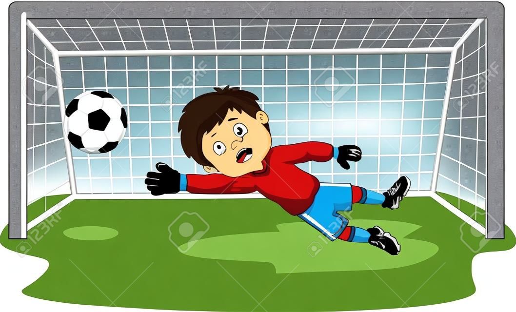 Voetbal voetbal keeper cartoon opslaan van een doel