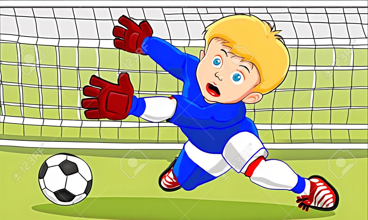 Portero de fútbol Soccer arquero salvar un gol de dibujos animados