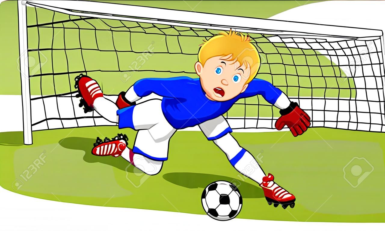 Voetbal voetbal keeper cartoon opslaan van een doel