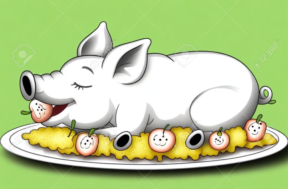 Cartoon drilled suckling pig on a plate