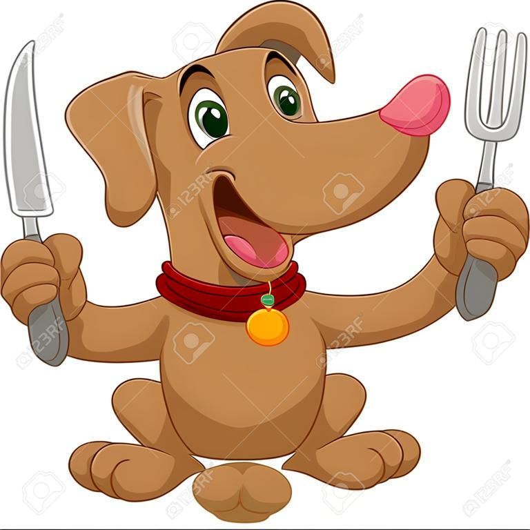 Hungry dog cartoon is ready to eat
