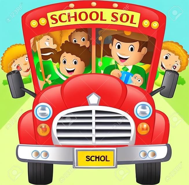 Ecole bande dessinée enfants emprunter un autobus scolaire