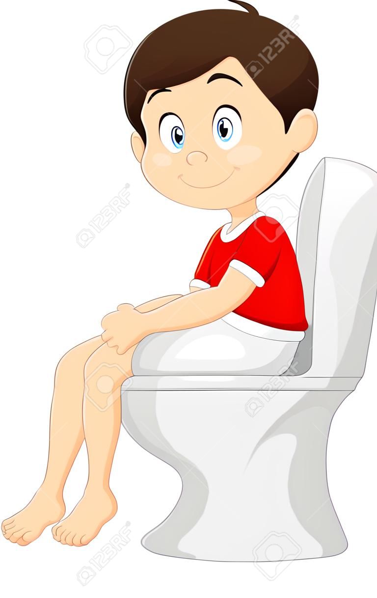 Little boy cartoon sitting on the toilet