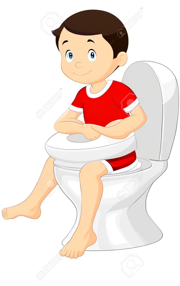 Little boy cartoon sitting on the toilet