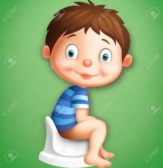 Cartoon garçon assis sur le pot