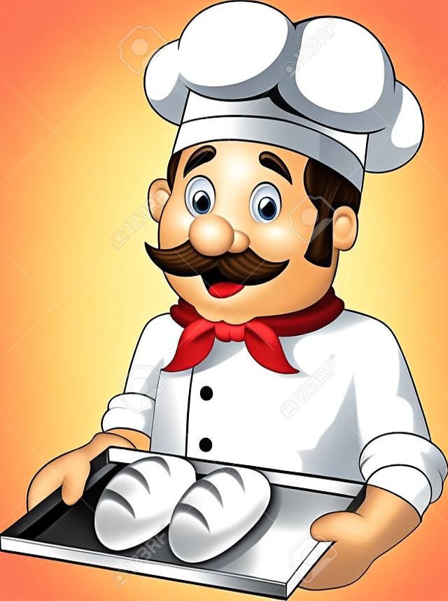 Cartoon Chef Serving bread