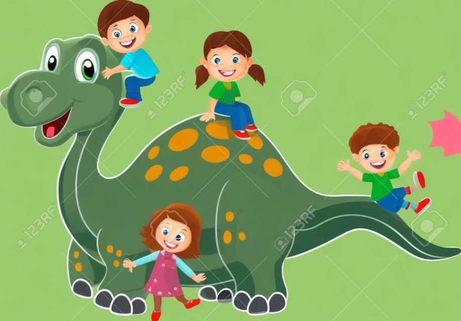 漫画の恐竜で遊ぶ子供