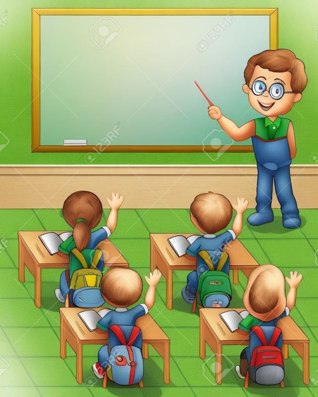 cartone animato ragazzino uno studio in aula