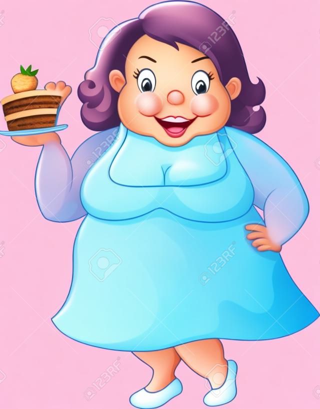 Cartoon kövér nő, kezében torta