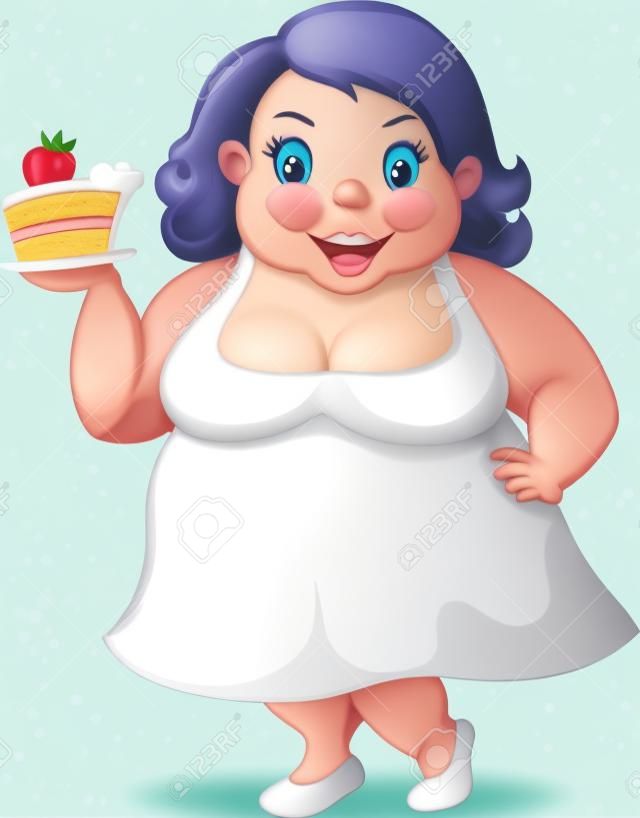 Cartoon kövér nő, kezében torta