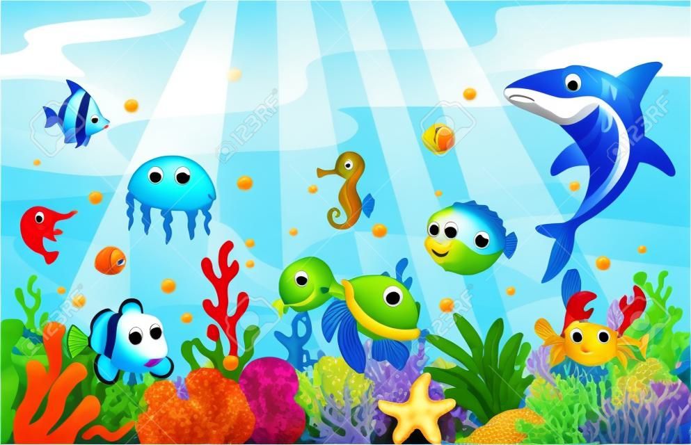 Sea cartone animato vita con set collezione di pesci