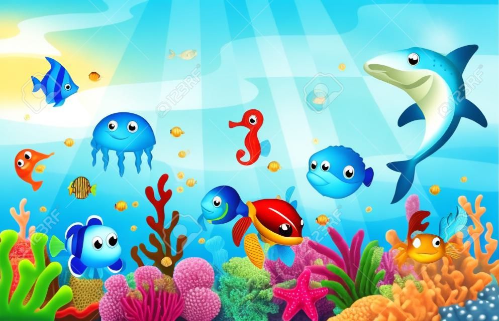 Sea cartone animato vita con set collezione di pesci