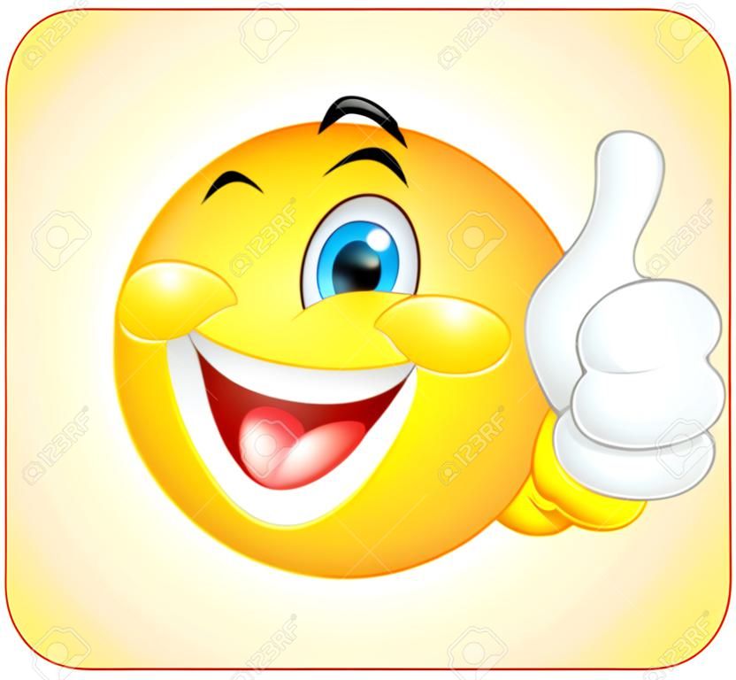 illustration of Happy emoticon giving thumb up isolated on white background