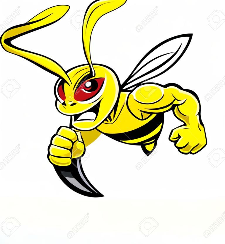 Ilustracji wektorowych Cartoon angry pszczół maskotka na białym tle