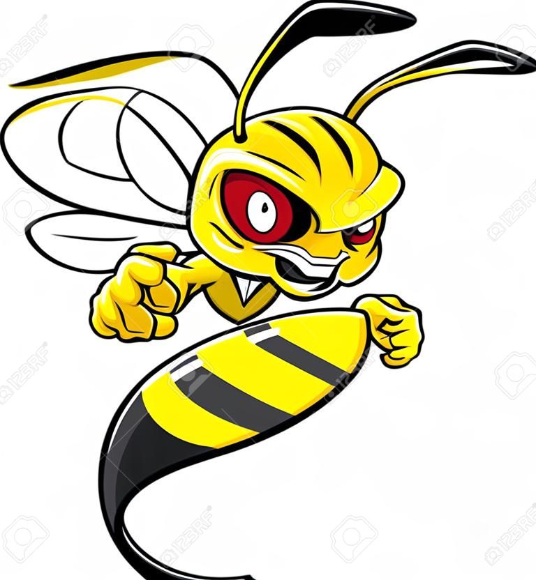 Karikatür kızgın arı maskotu Vector illustration isolated on white background